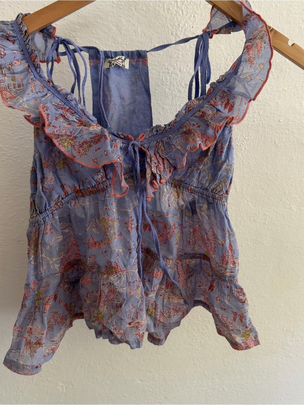 Free People Intimately Tangled Lights Pajama Set XS Blue Floral Ruffle Boho. - Picture 6 of 9